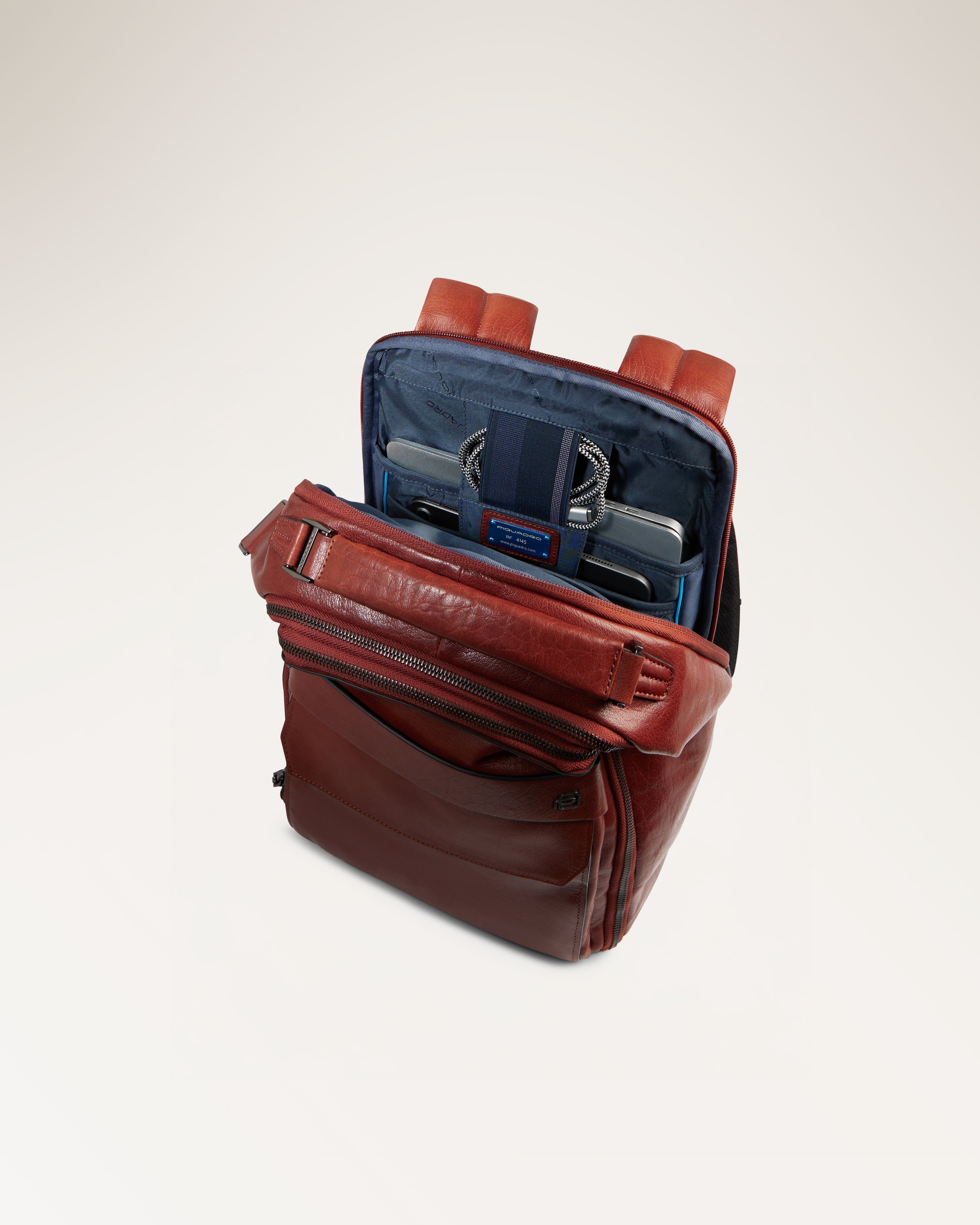 blue red square laptop backpack Leather 15.6" Laptop Backpack | Piquadro